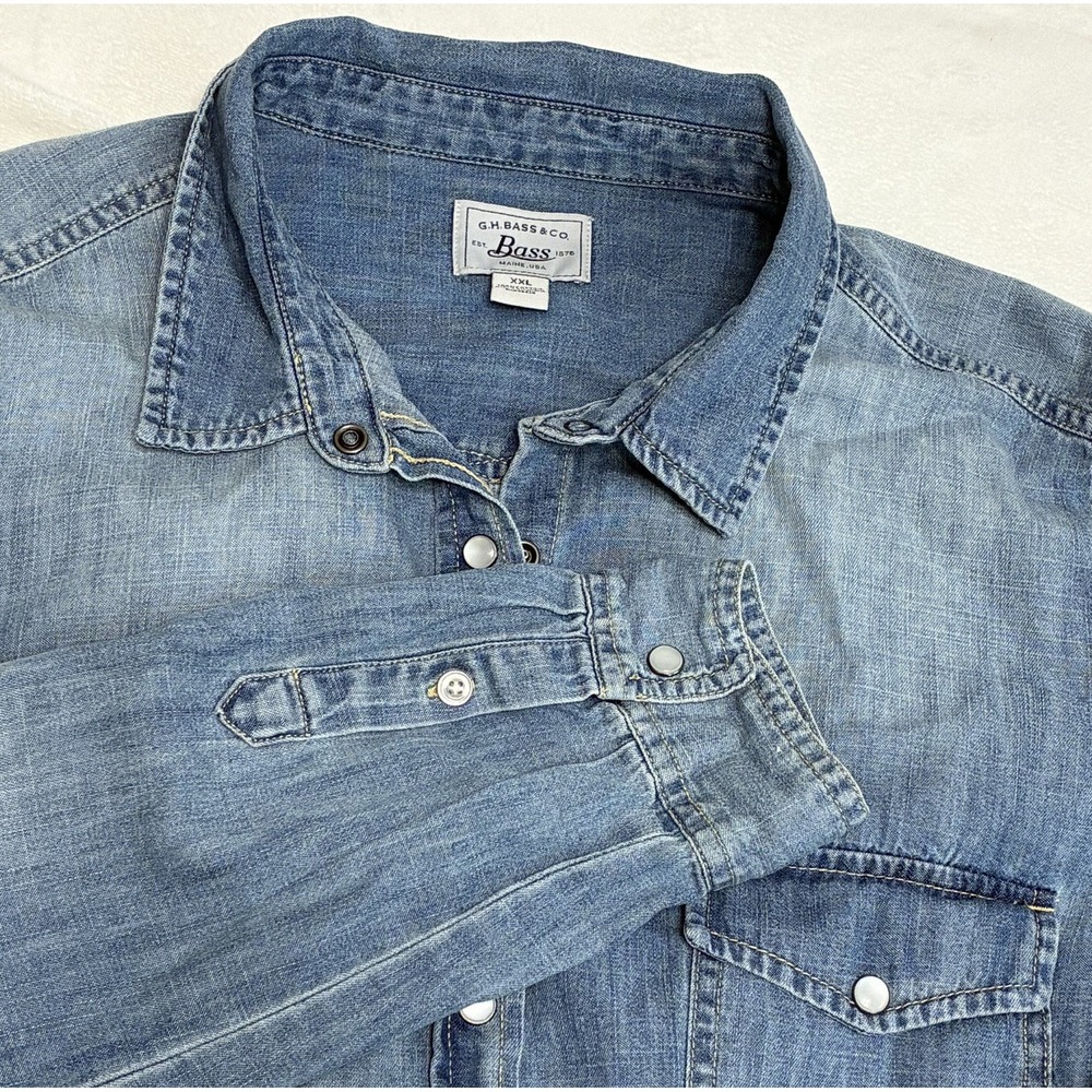 G.H. Bass Men's Denim Long Sleeve Button Up Pearl Snap Western Shirt - Size XXL